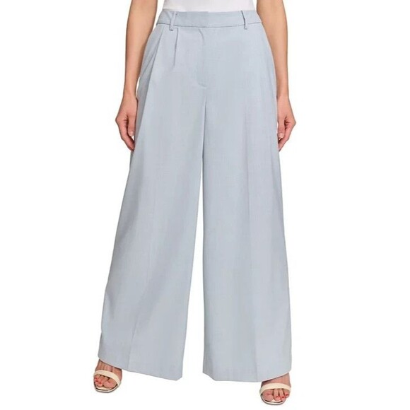DKNY Women’s Petite High-Rise Wide-Leg Career Pants, Blue, 10P - Picture 1 of 5